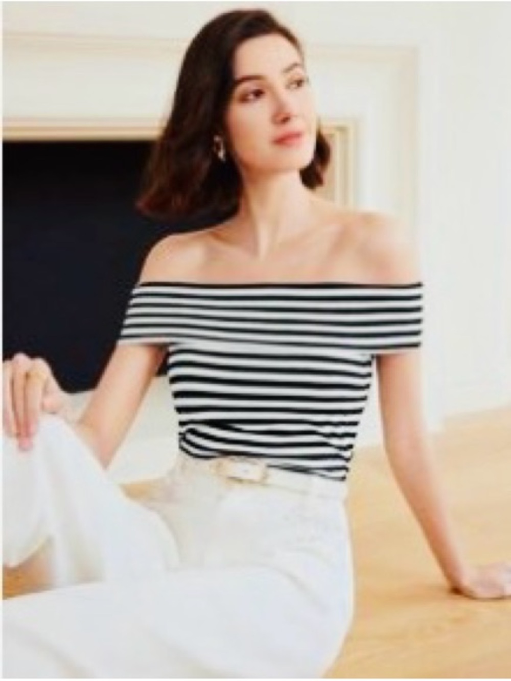MOTF Off-Shoulder Striped Camisole in Black and White - Size S ( NWT )